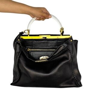 FENDI LARGE SNAKESKIN-TRIMMED RARE PEEKABOO BAG